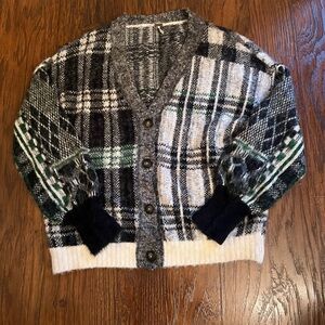 Free People Plaid Cardigan - Black, White, Green